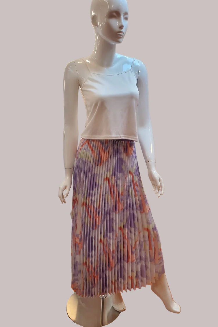 Watercolor Print Pleated Maxi Skirt - 82606