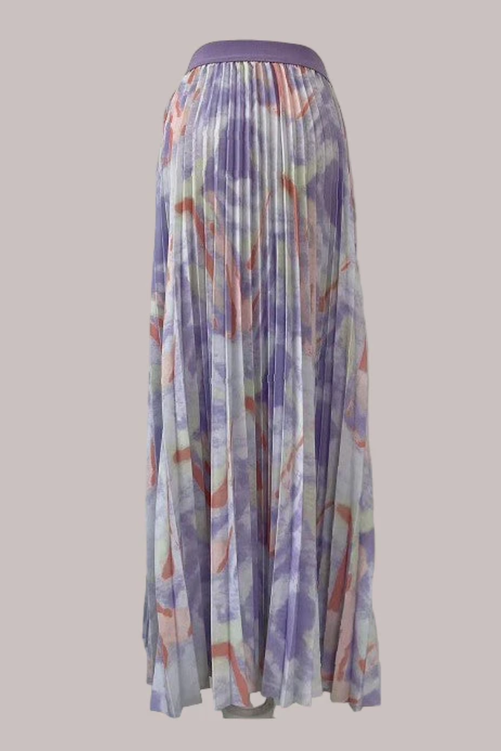 Watercolor Print Pleated Maxi Skirt - 82606