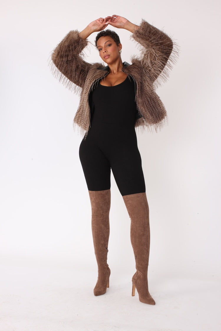 Shaggy Faux Fur Bomber Jacket - 82651