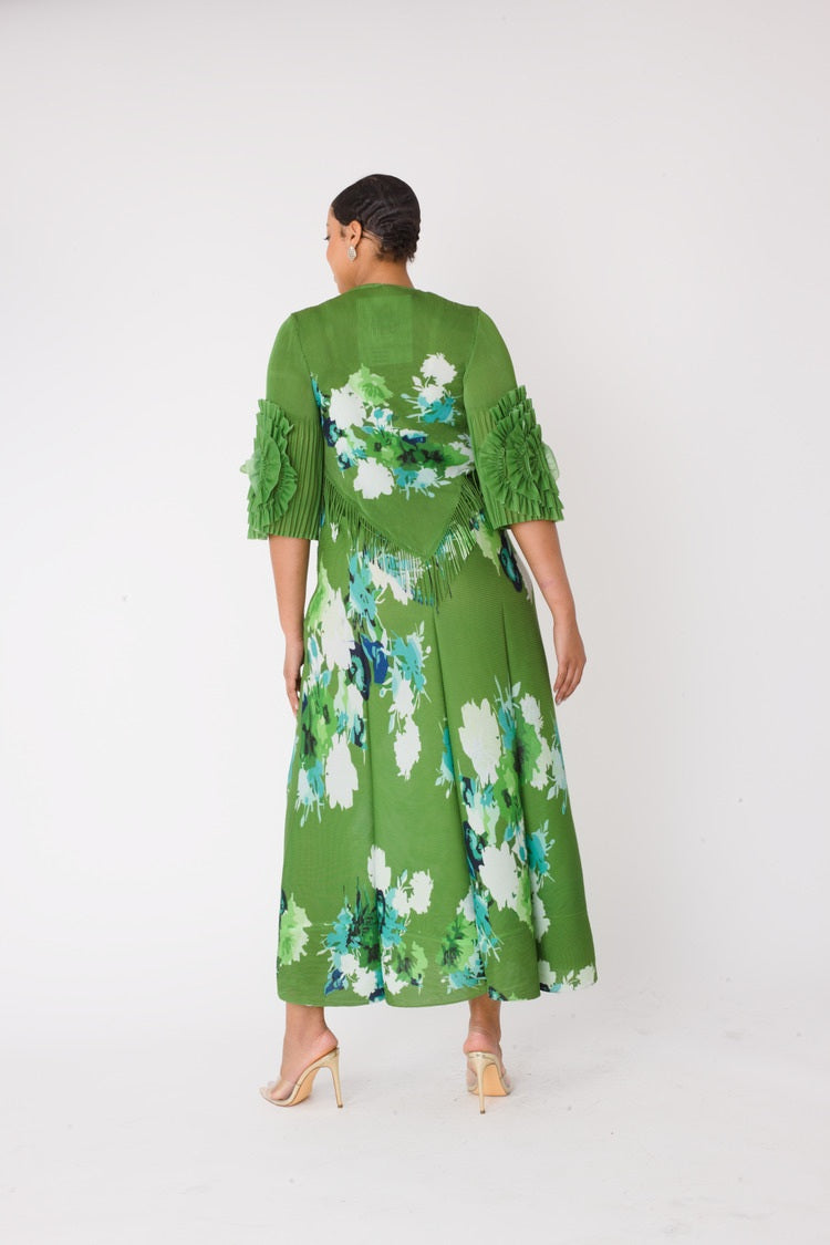 Floral Print Pleated Midi Dress - 82678