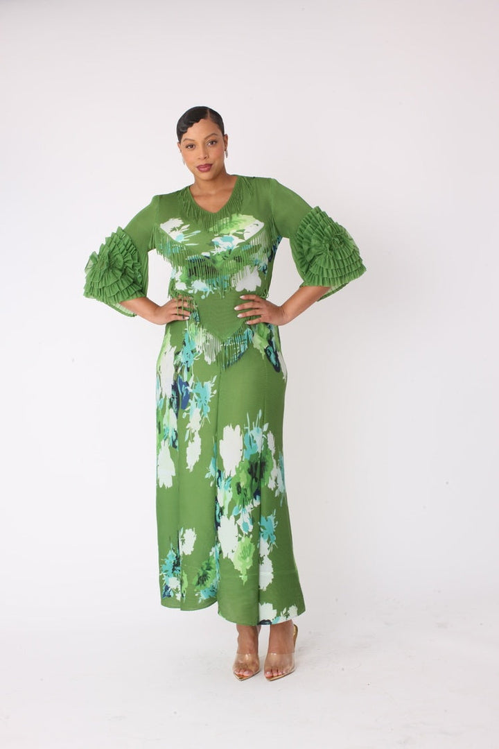 Floral Print Pleated Midi Dress - 82678