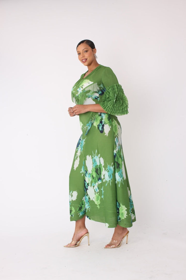 Floral Print Pleated Midi Dress - 82678