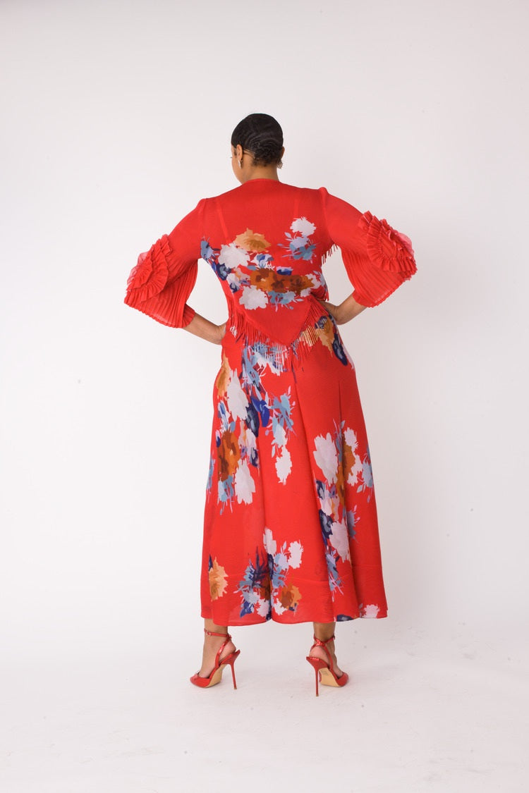 Floral Print Pleated Midi Dress - 82678