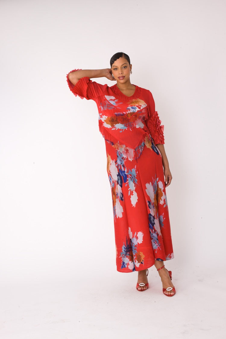 Floral Print Pleated Midi Dress - 82678