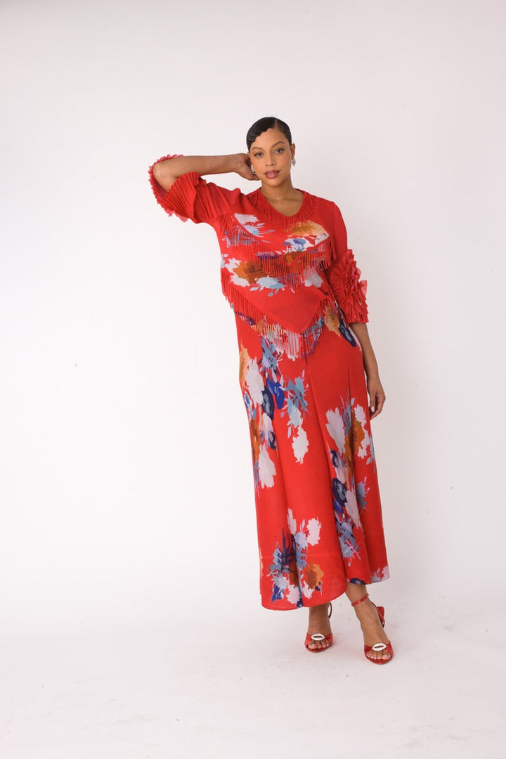 Floral Print Pleated Midi Dress - 82678