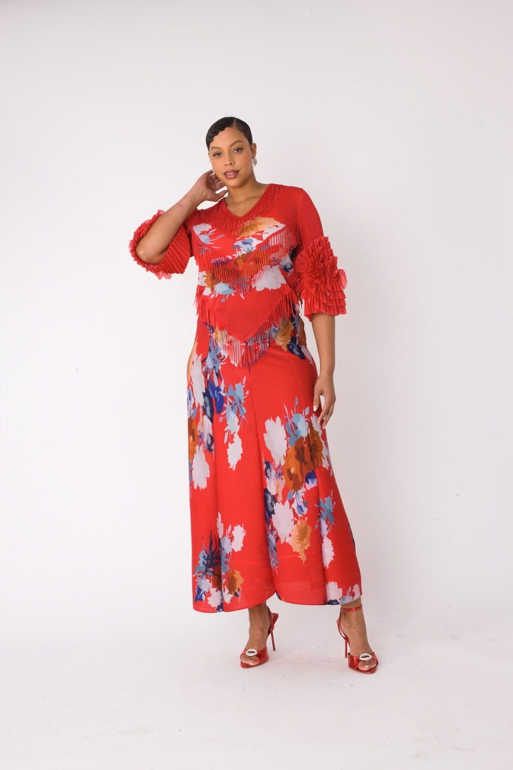 Floral Print Pleated Midi Dress - 82678
