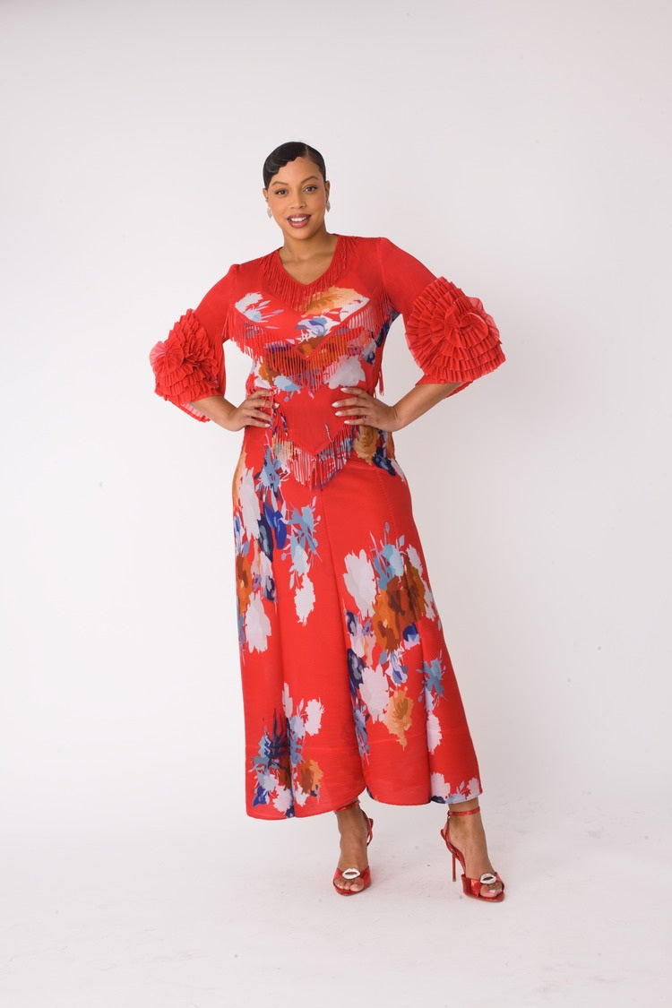 Floral Print Pleated Midi Dress - 82678
