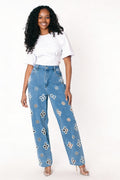 Floral Cutout Wide-Leg Jeans - 82956