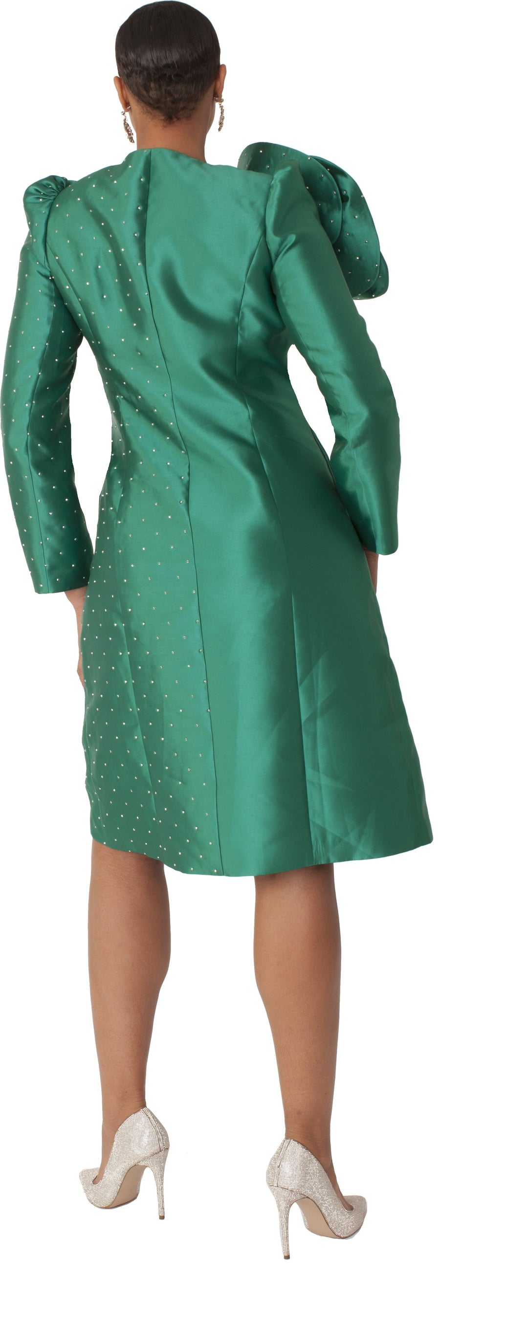 Pearl-Studded Floral Appliqué Coat Dress - 9751