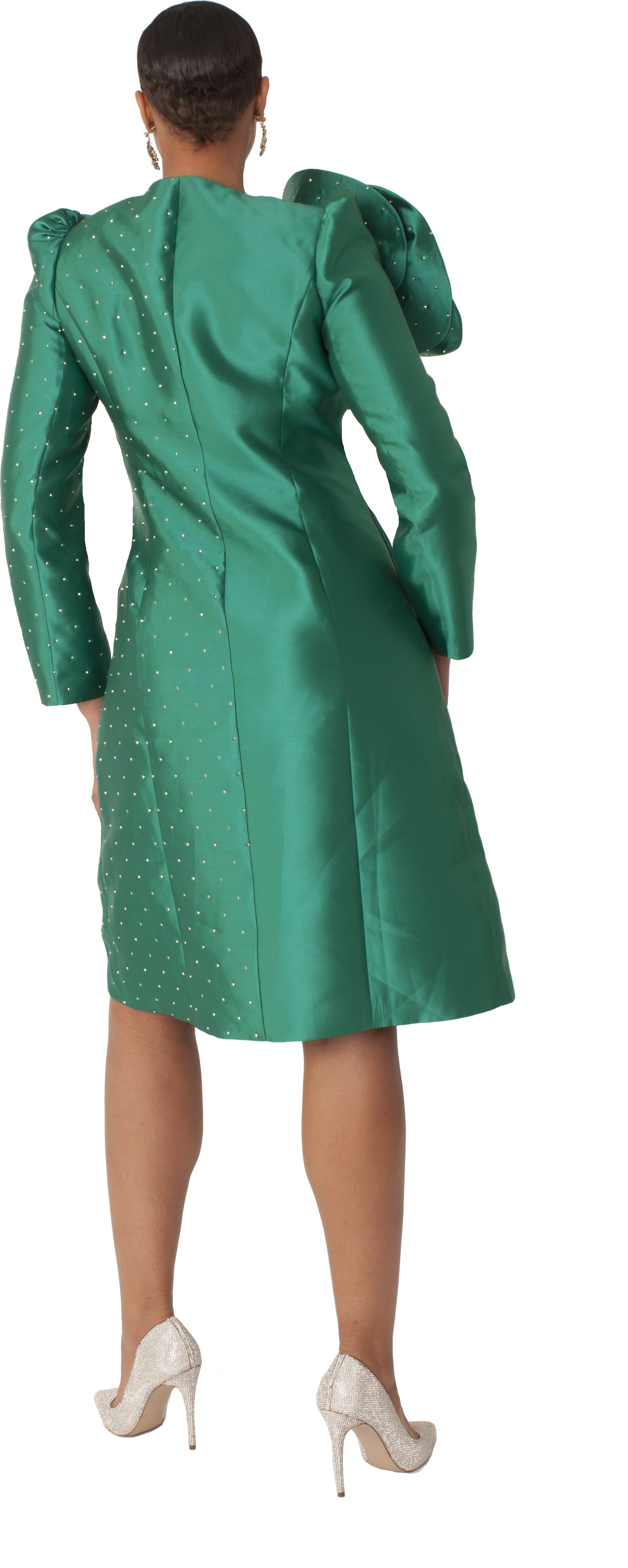 Pearl-Studded Floral Appliqué Coat Dress - 9751