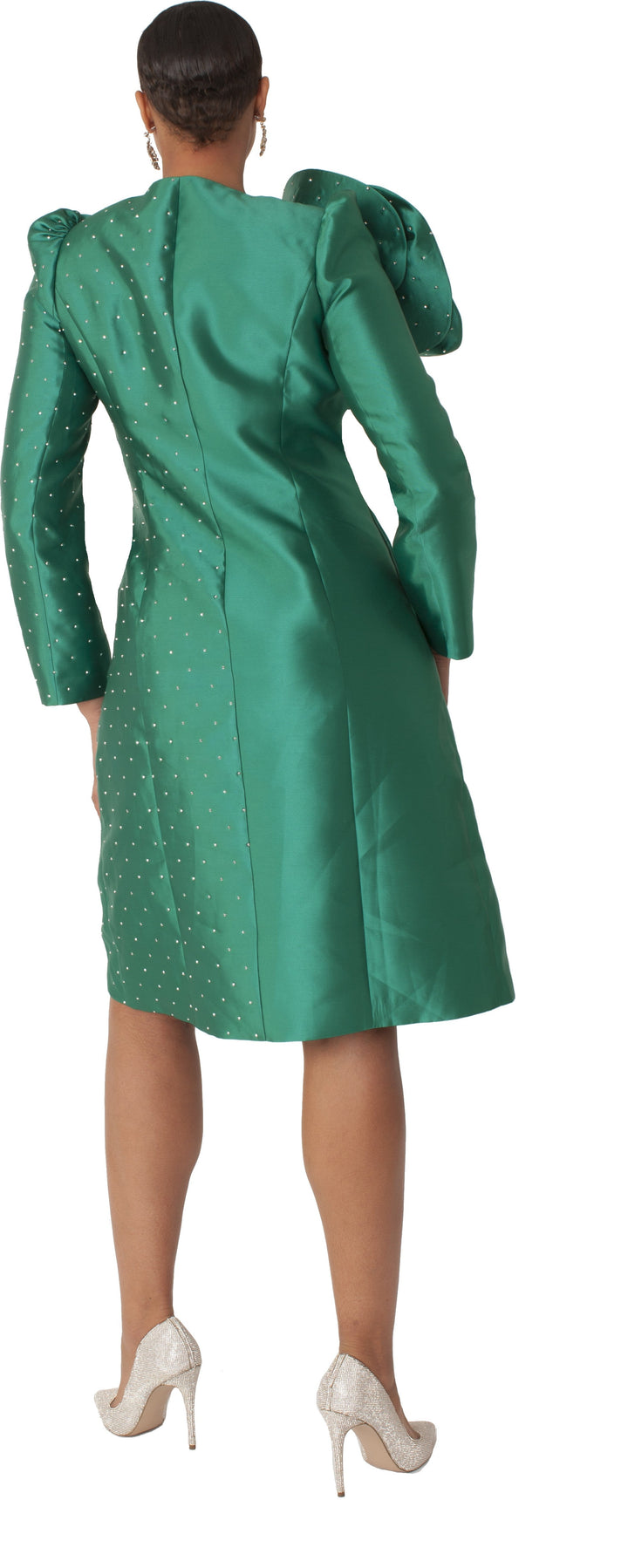 Pearl-Studded Floral Appliqué Coat Dress - 9751