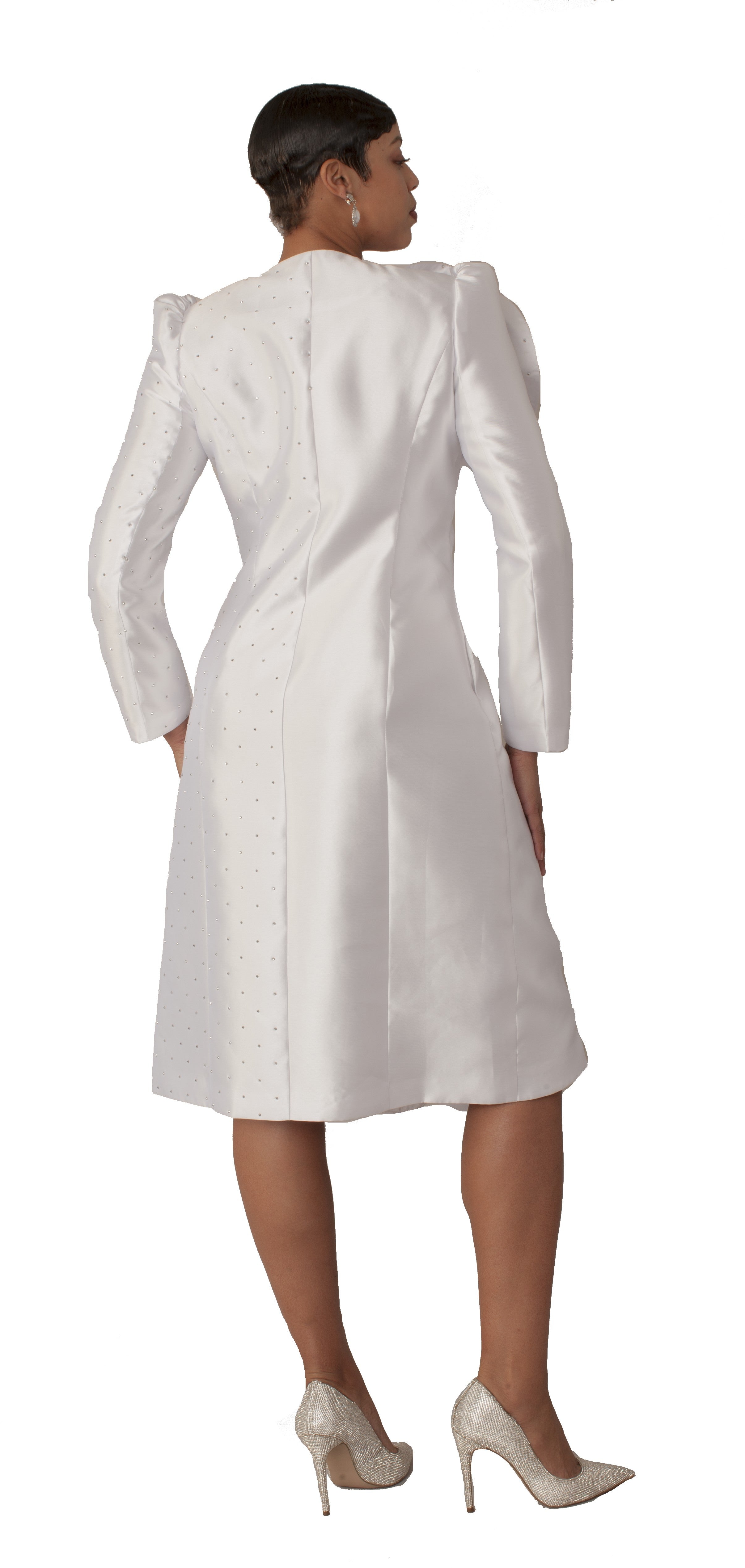 Pearl-Studded Floral Appliqué Coat Dress - 9751