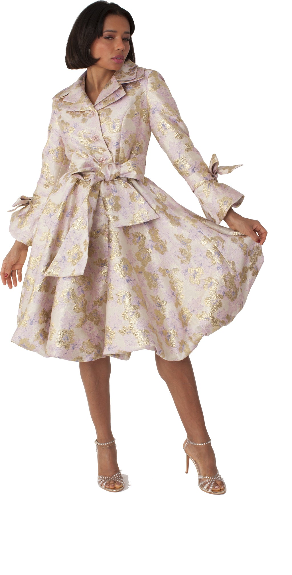 Metallic Floral Jacquard Coat Dress - 9757