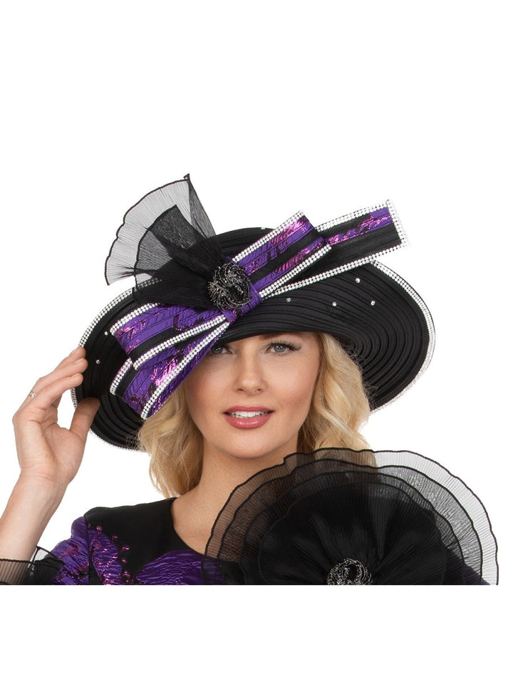 Rhinestone-Trimmed Brocade Bow Wide-Brim Hat