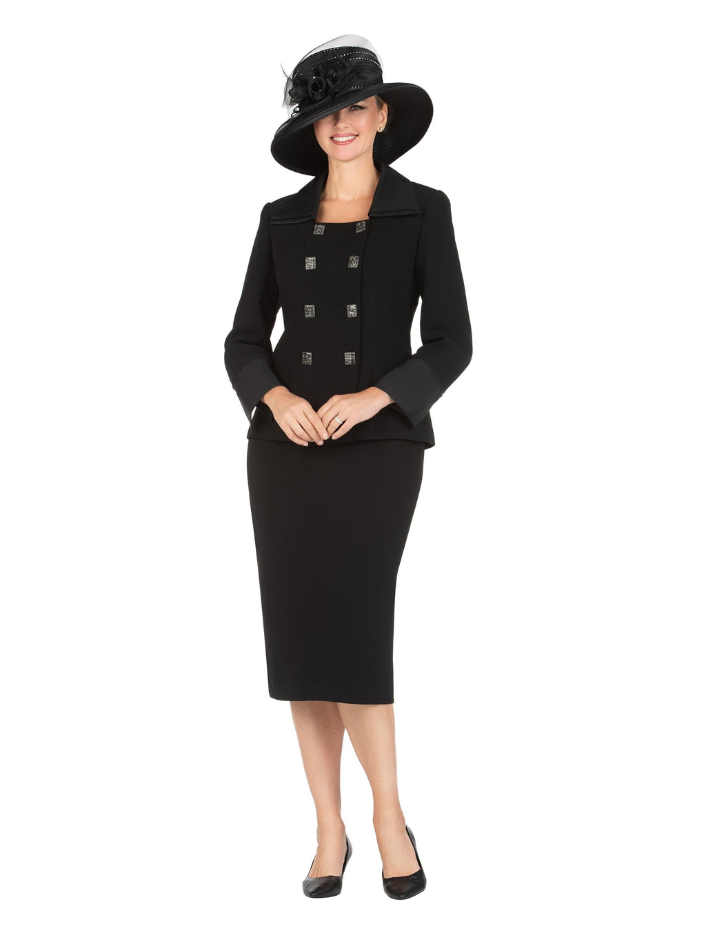 2pc Dbl Breasted Skt Suit w/ Ogz Collar&Cuff-Plus