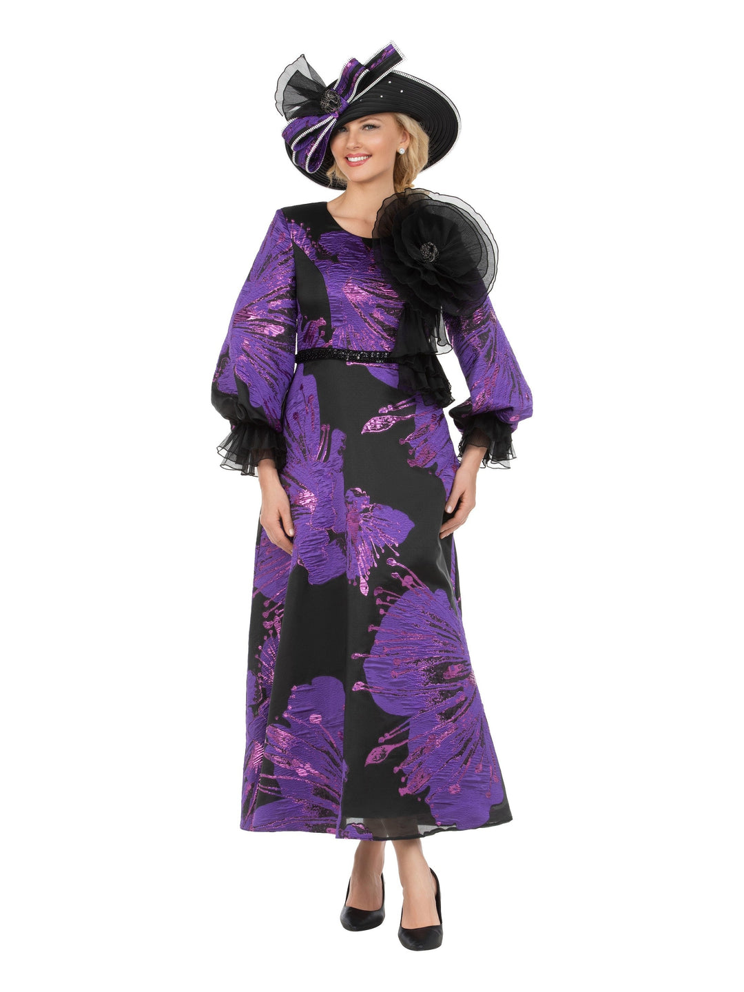 Metallic Brocade A-line Drs w/ Statement Flwr-Plus