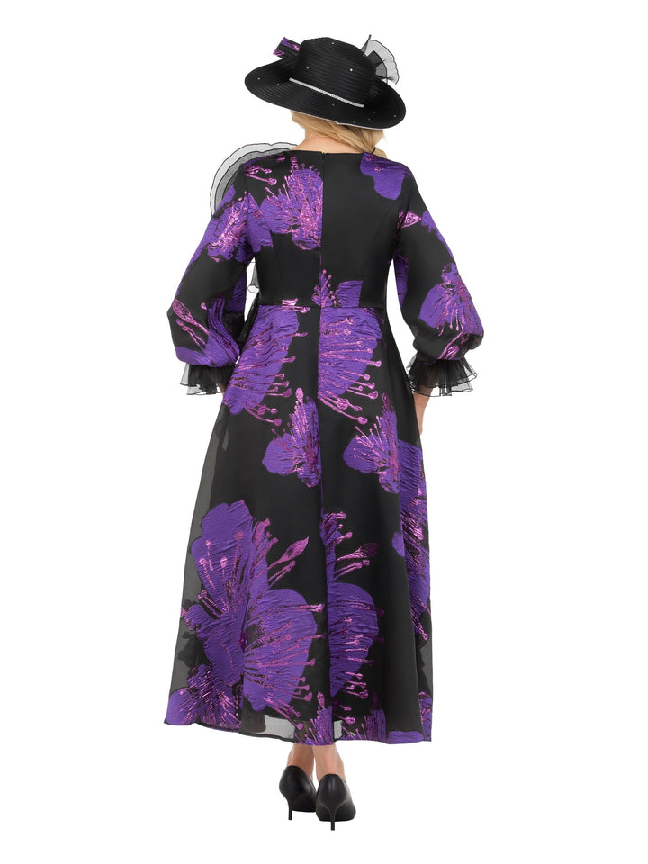 Metallic Brocade A-line Dress w/ Statement Flower
