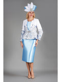 3pc Floral Brocade&Silky Twill Skirt Suit