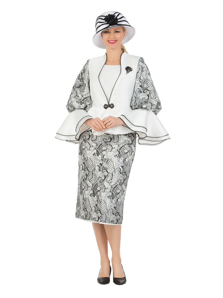 3pc Two-tone Lace Accent Peplum Skt Suit