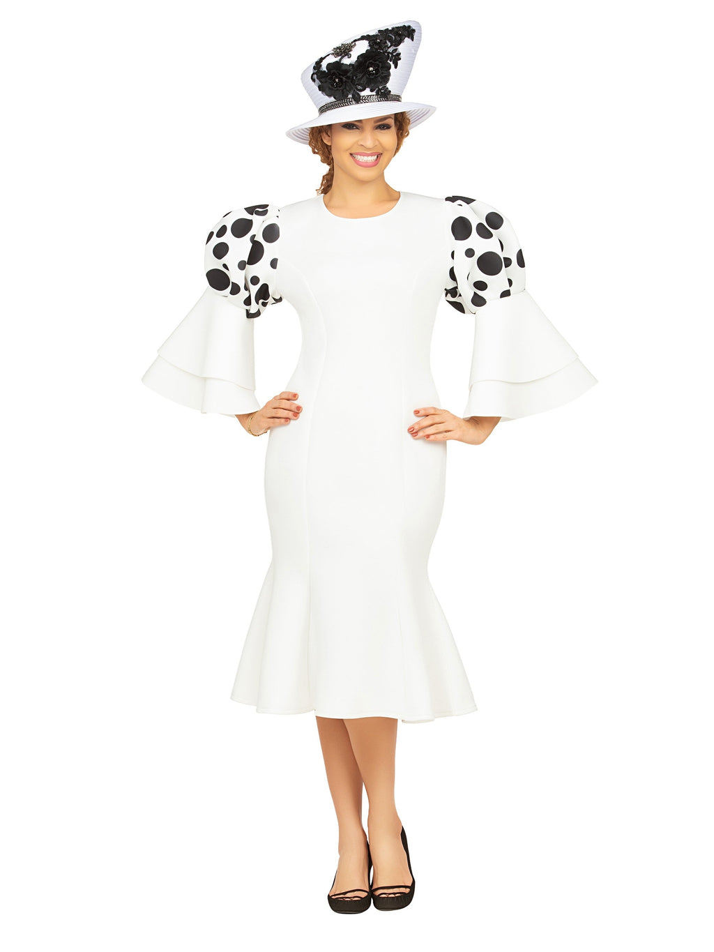 Puff Bell Slv Scuba Dress w/ Mermaid Sweep