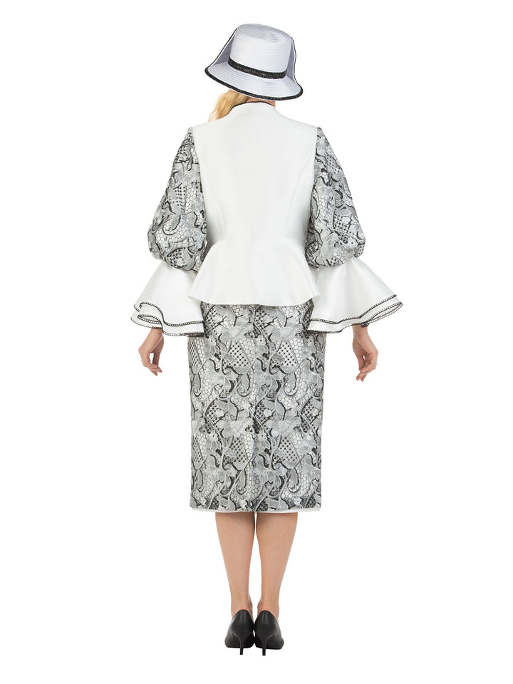 3pc Two-tone Lace Accent Peplum Skt Suit-Plus