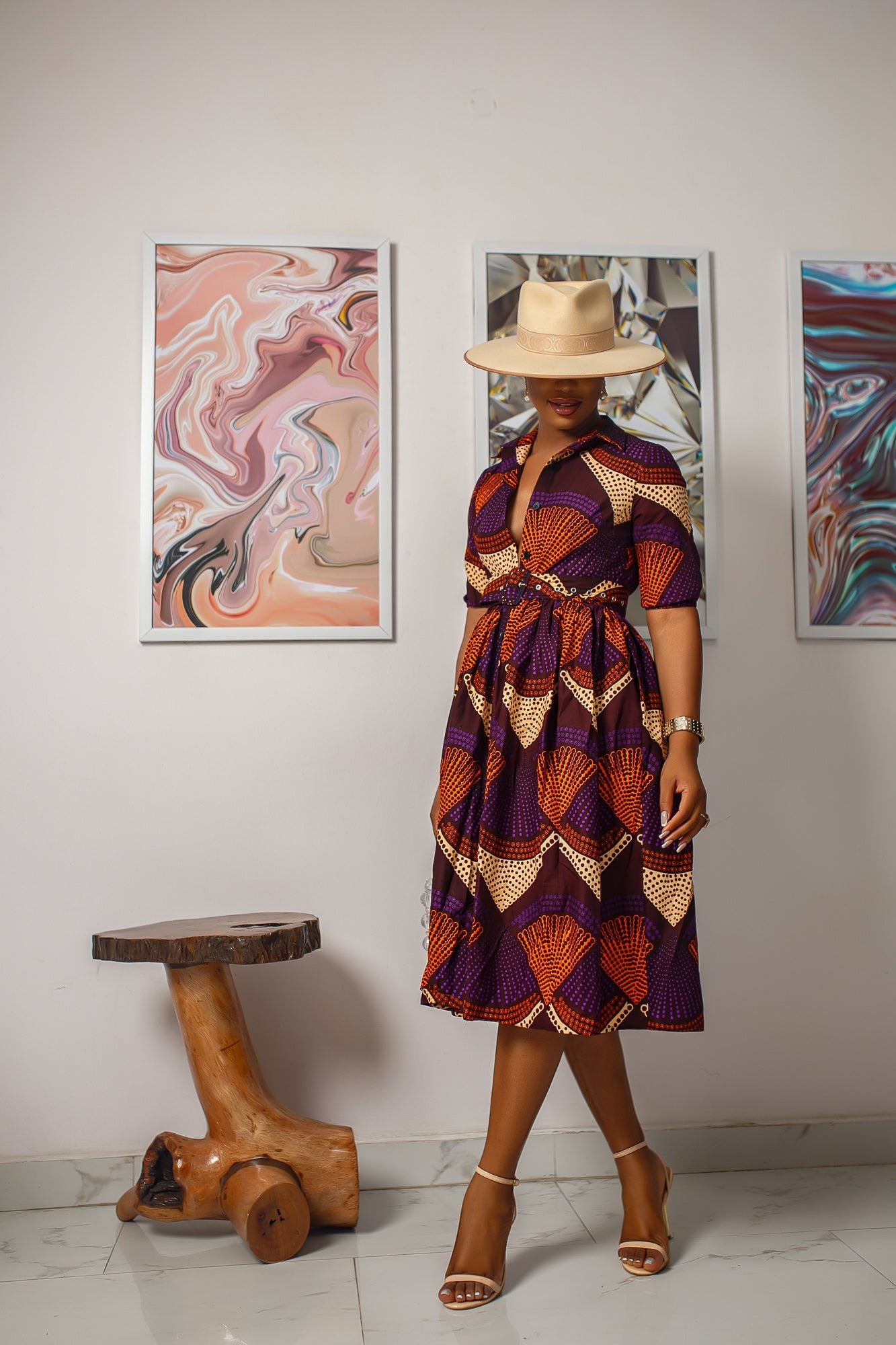 MOREMI AFRICAN PRINT BUTTON DOWN DRESS [PURPLE]