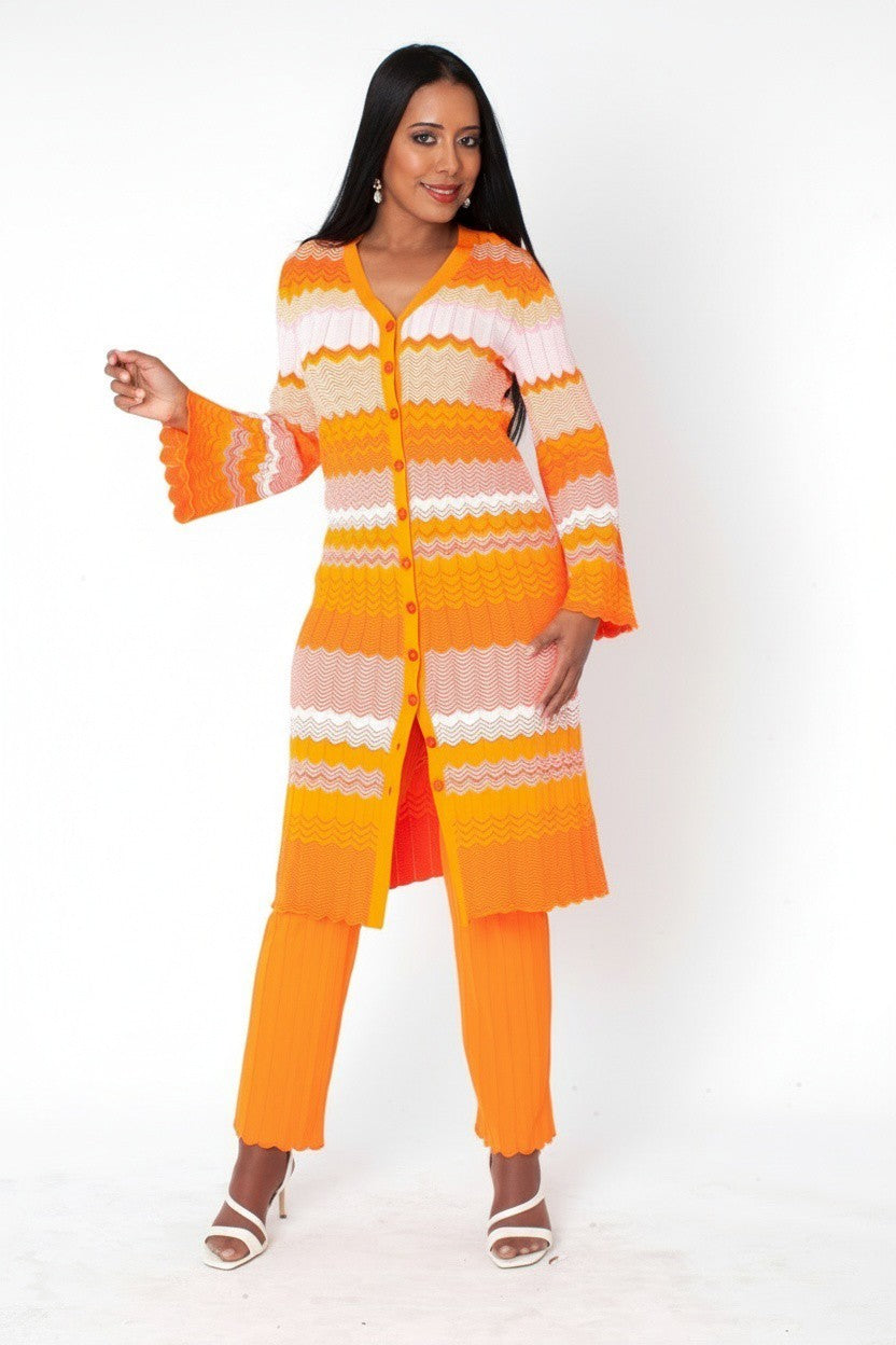 Chevron Knit Dress & Pant Set - 51013