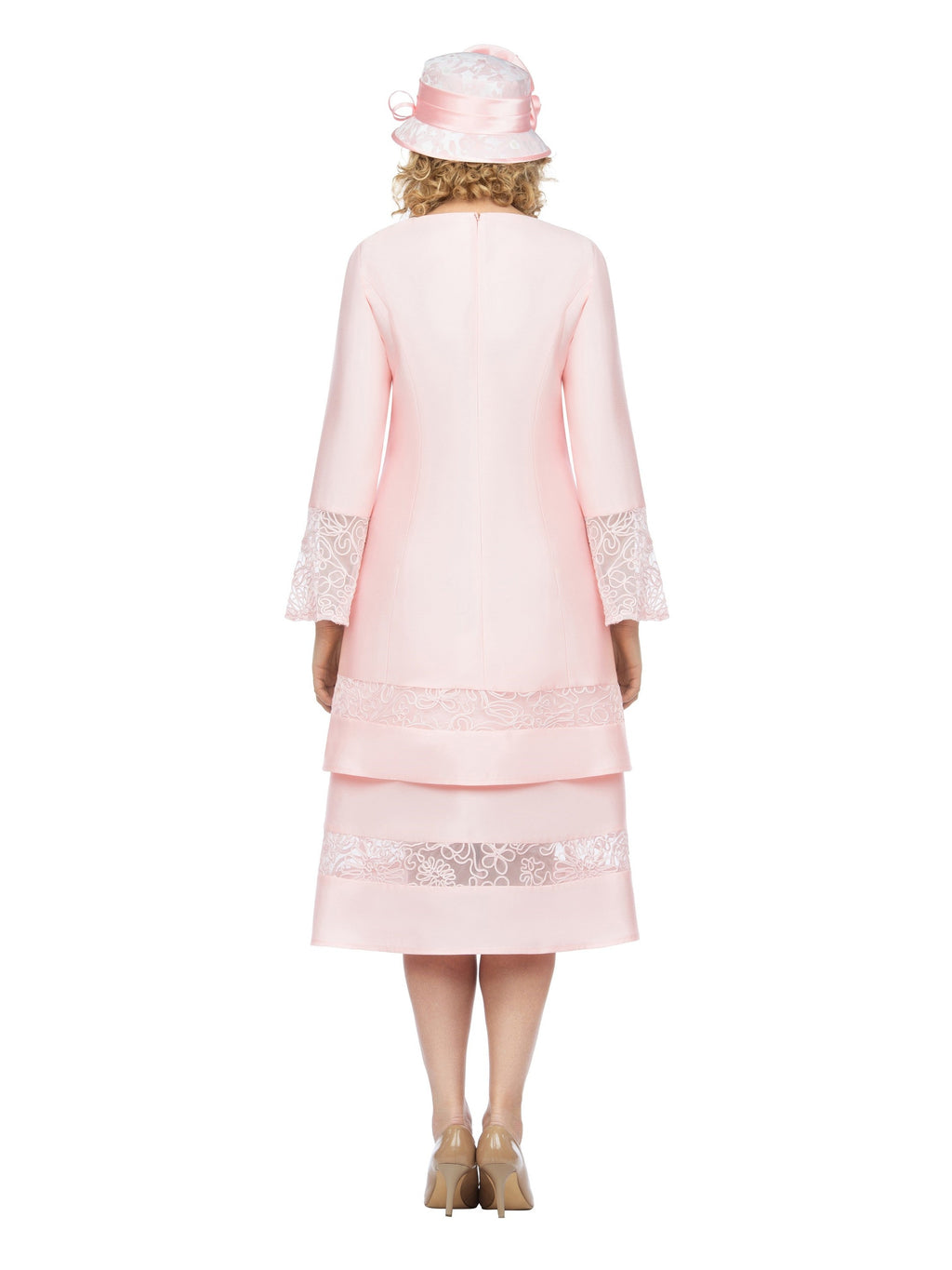 1pc Bell Slv 2-Tier Dress w/ Sheer Lace Trim