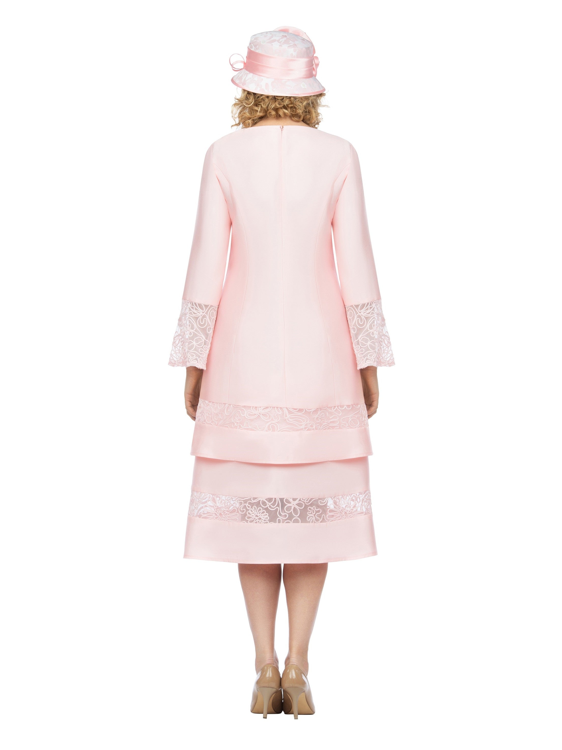 1pc Bell Slv 2-Tier Dress w/ Sheer Lace Trim
