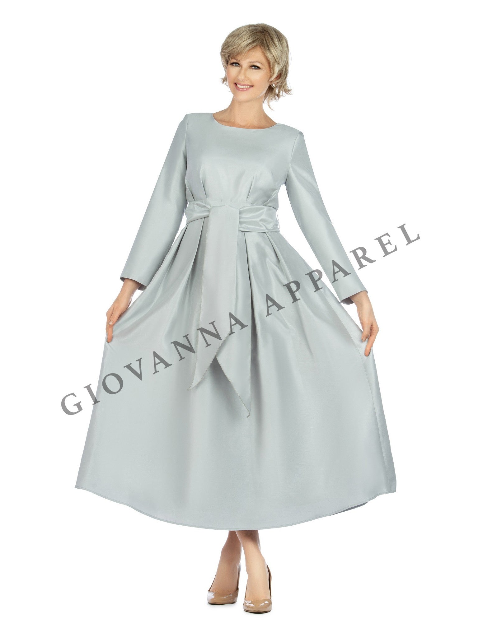1pc Shantung A-line Simple Dress w/ Belt-Plus size