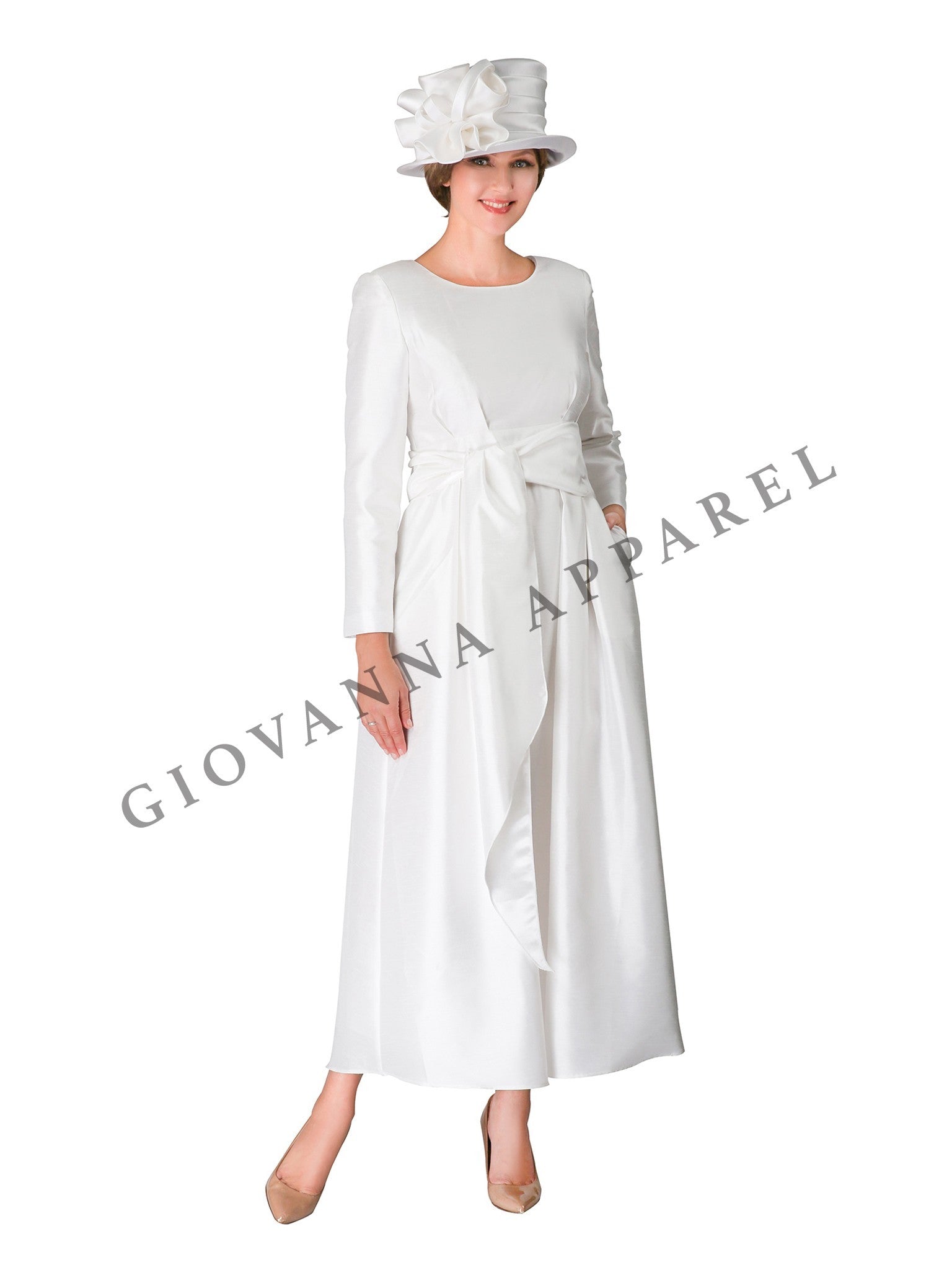 1pc Shantung A-line Simple Dress w/ Belt-Plus size