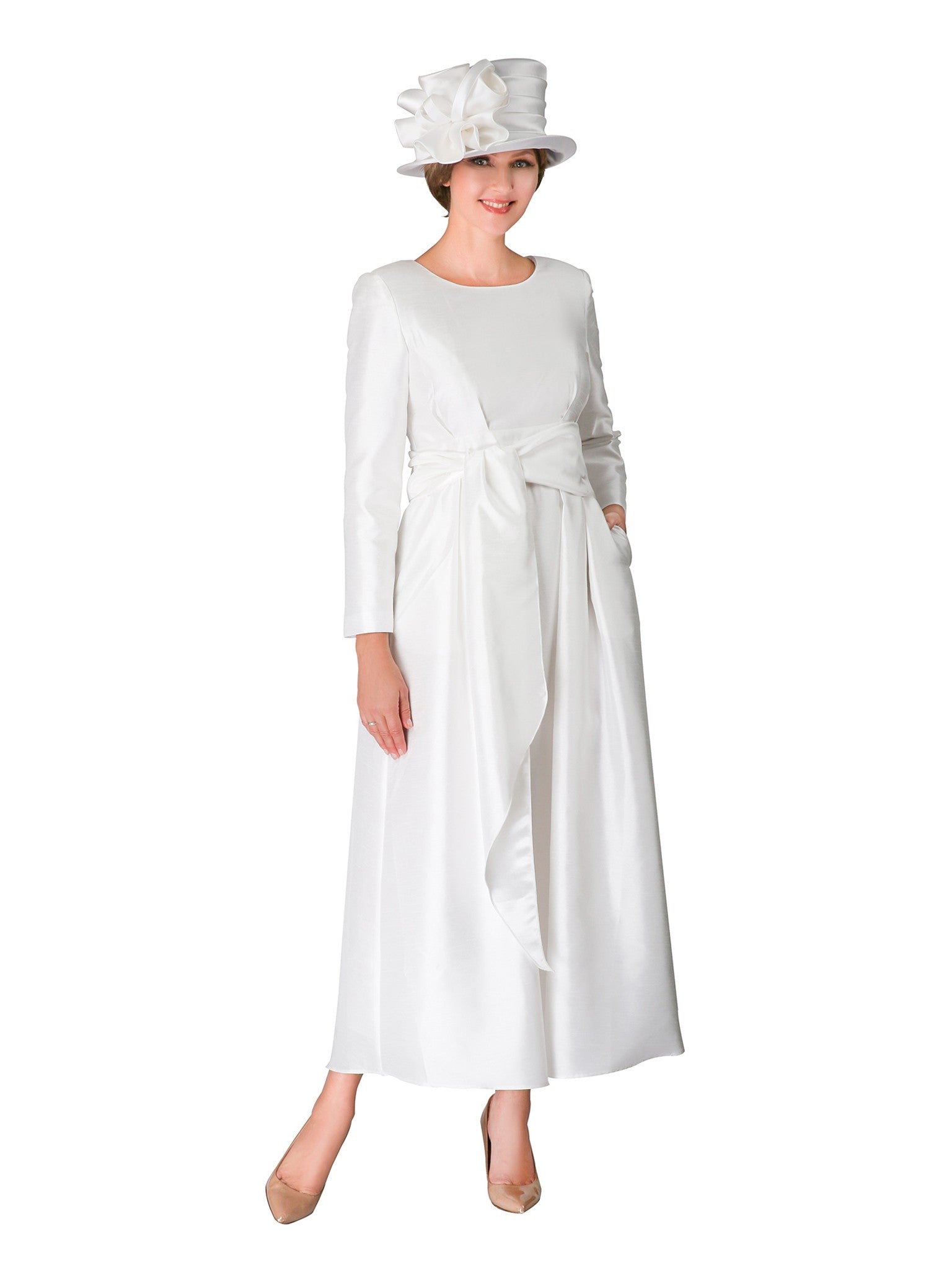 1pc Shantung A-line Simple Dress w/ Belt