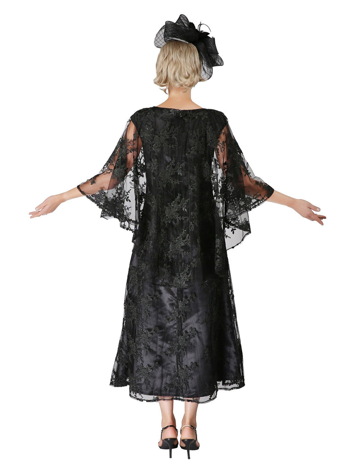 2pc Lace Dress & Hi-Lo Pull Over Lace Cape - Plus size