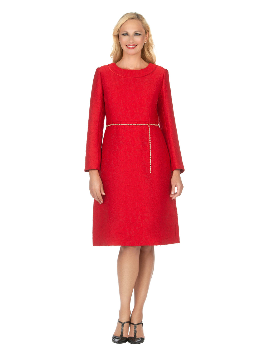 1pc Brocade A-line Dress w/ Chain - Plus