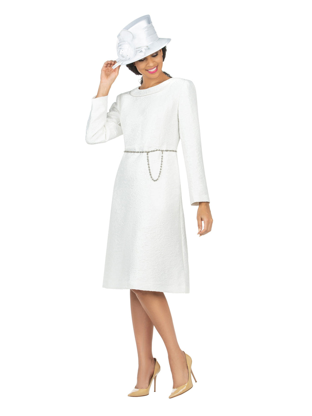1pc Textured Brocade A-line Dress w/ Chain