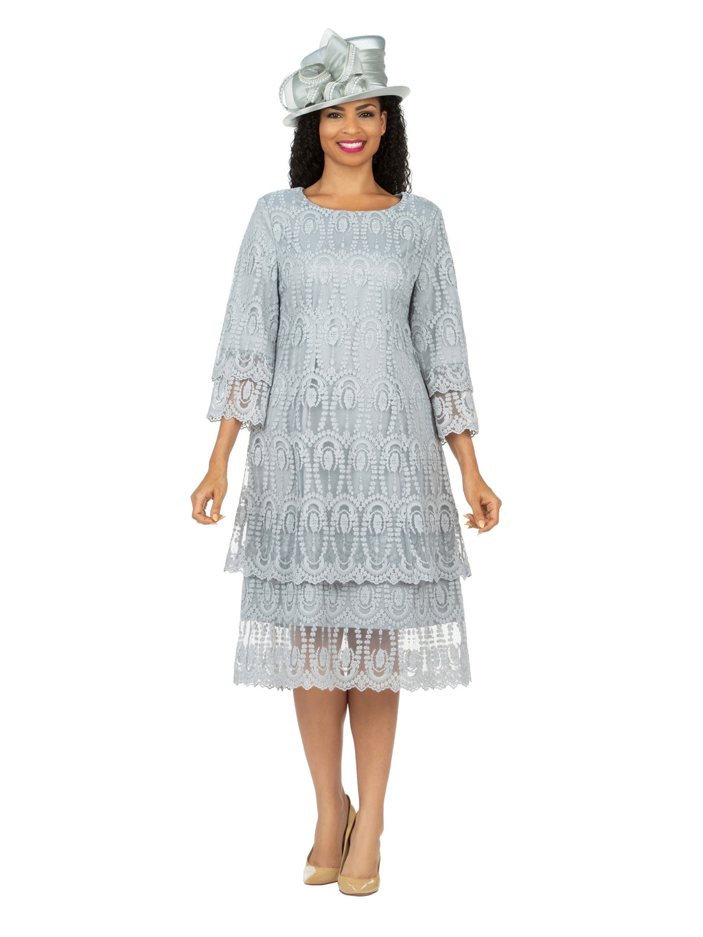 Elegant A-Line Tiered Lace Dress-Plus
