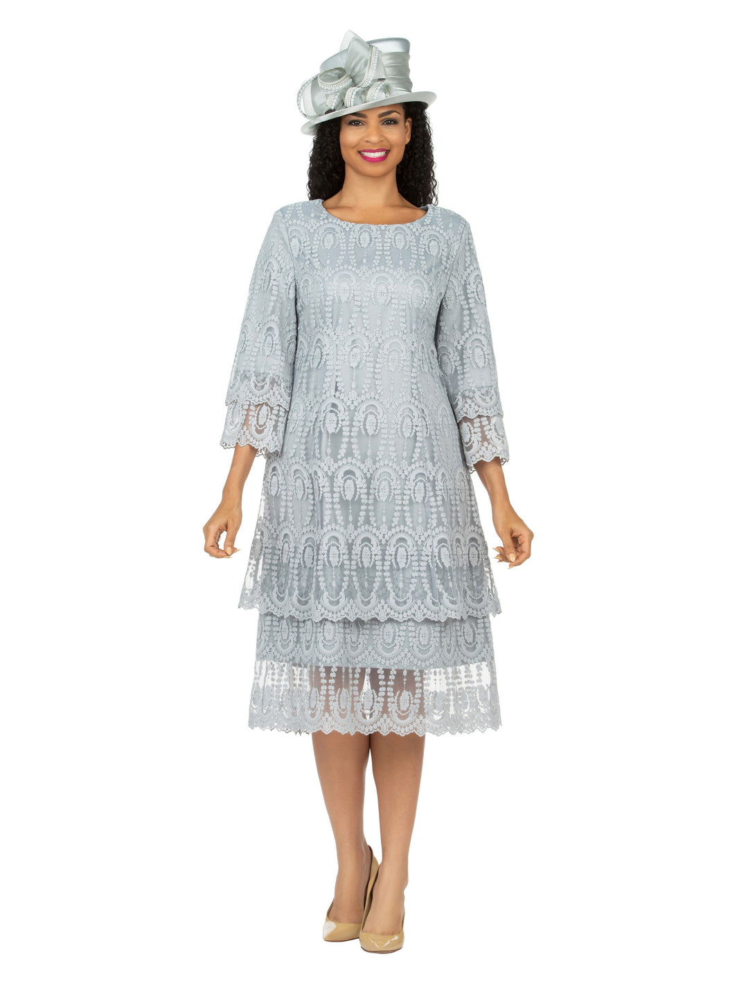 Elegant A-Line Tiered Lace Dress-Plus