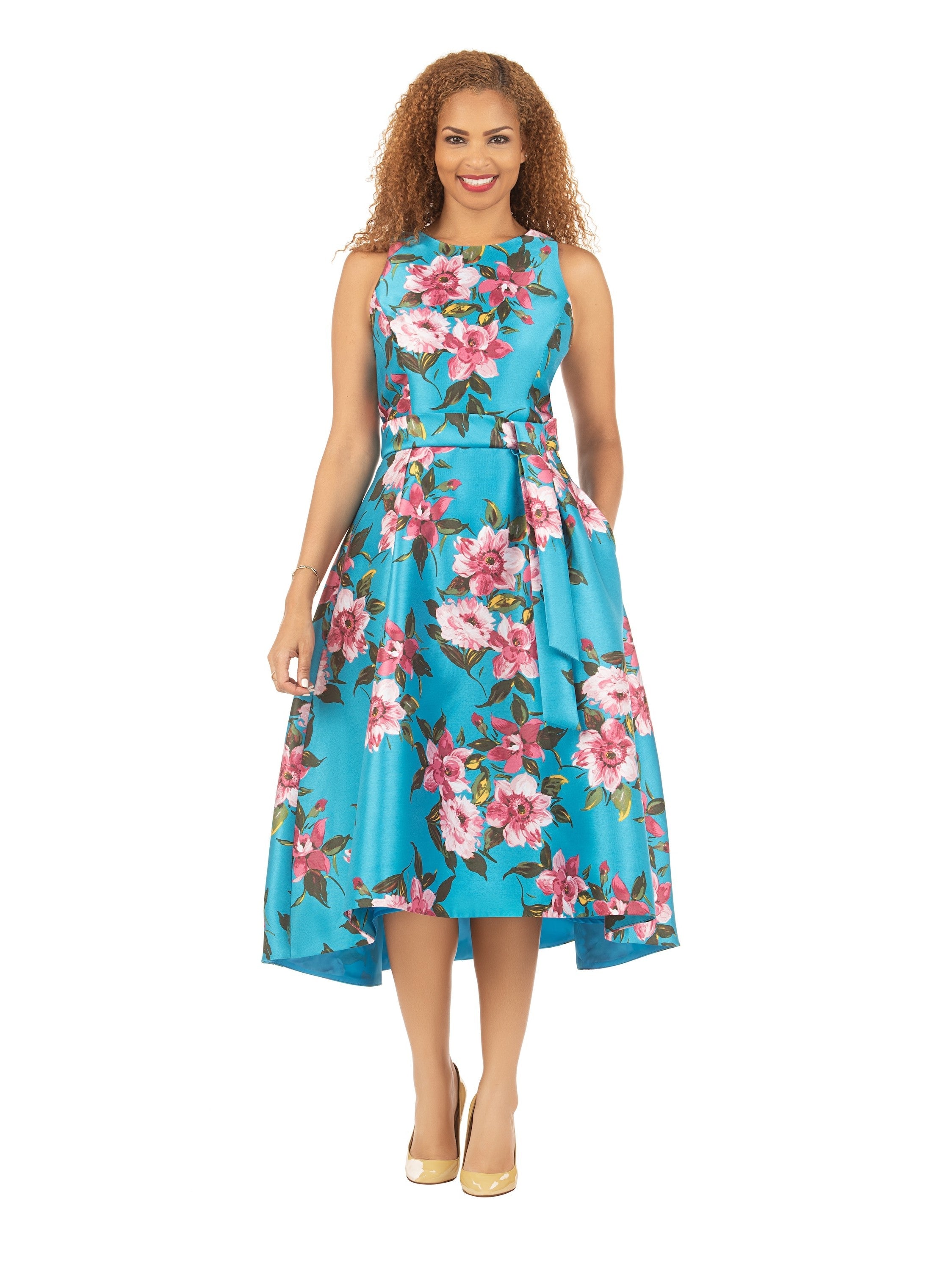 Sleeveless Full Flare Hi-Lo Drs w/ Belt - Plus