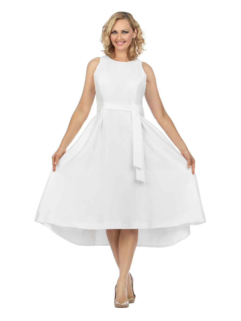 Sleeveless Full Flare Hi-Lo Drs w/ Belt - Plus