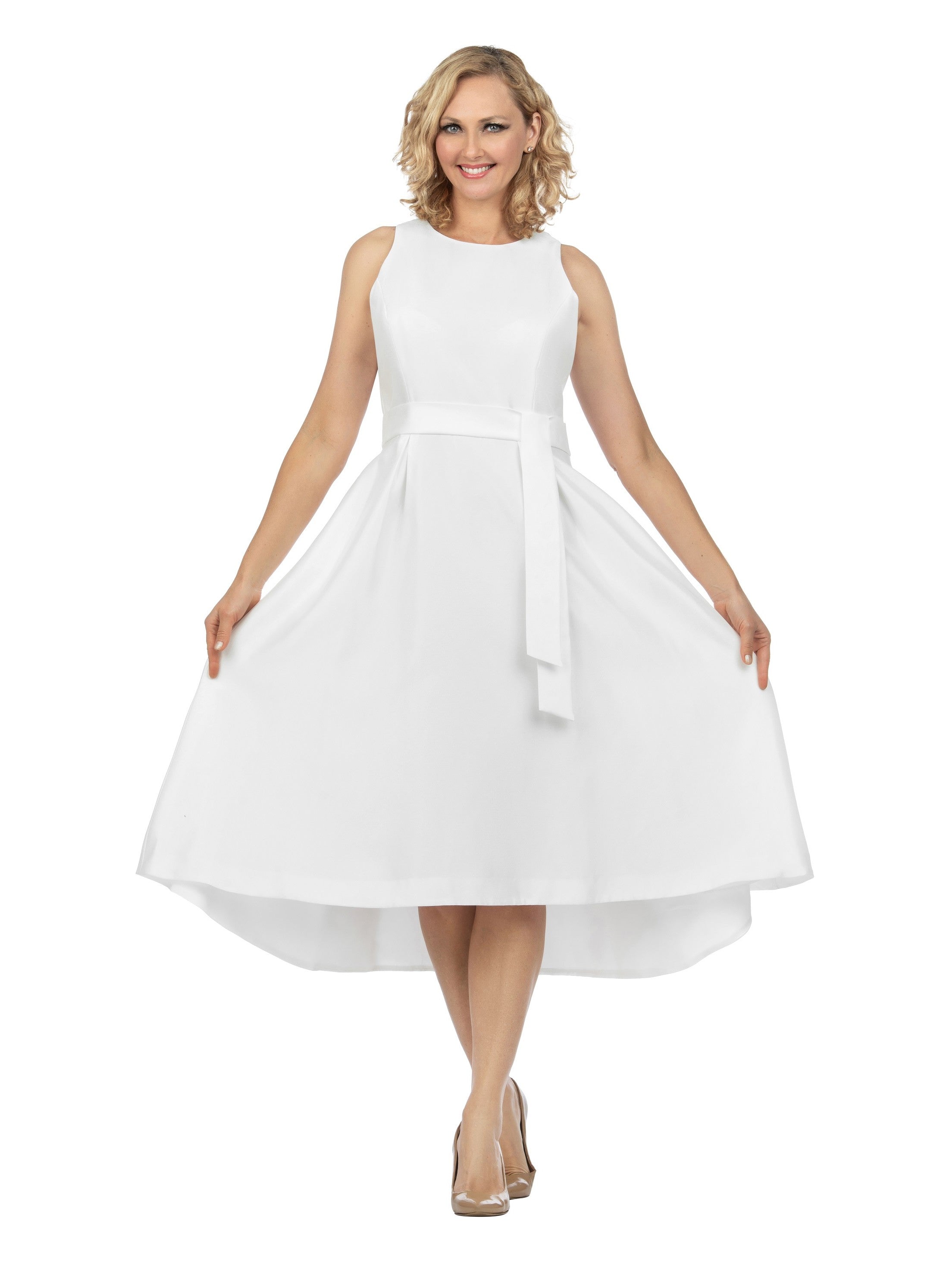 Sleeveless Full Flare Hi-Lo Drs w/ Belt - Plus
