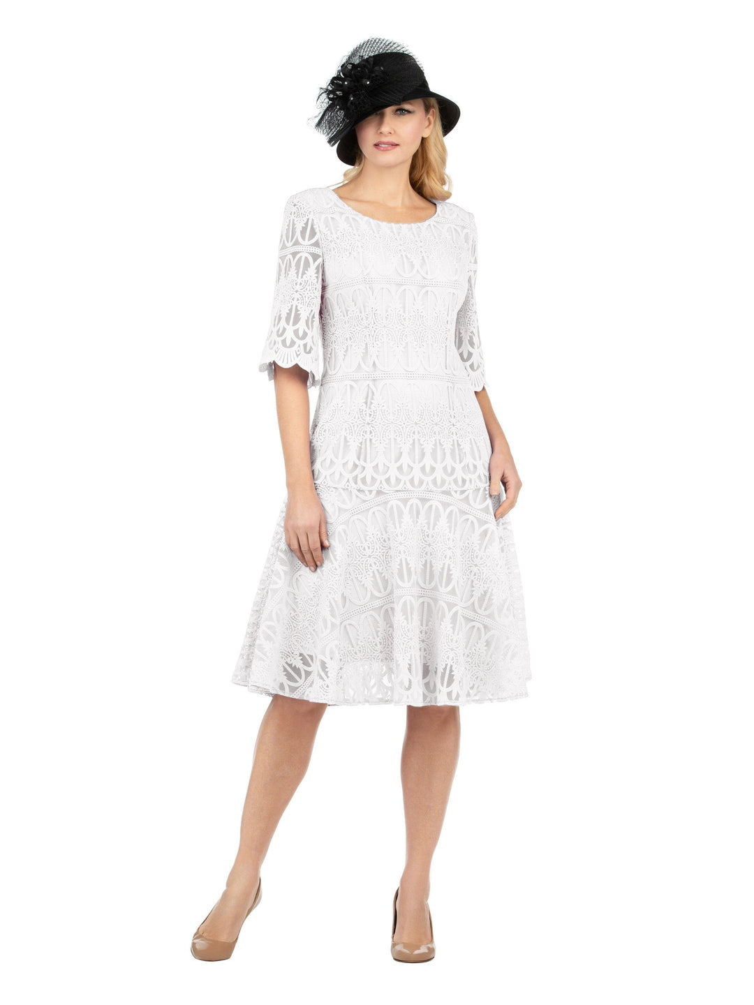 1pc Embroidery Lux Lace Pleated Flare Dress-Plus