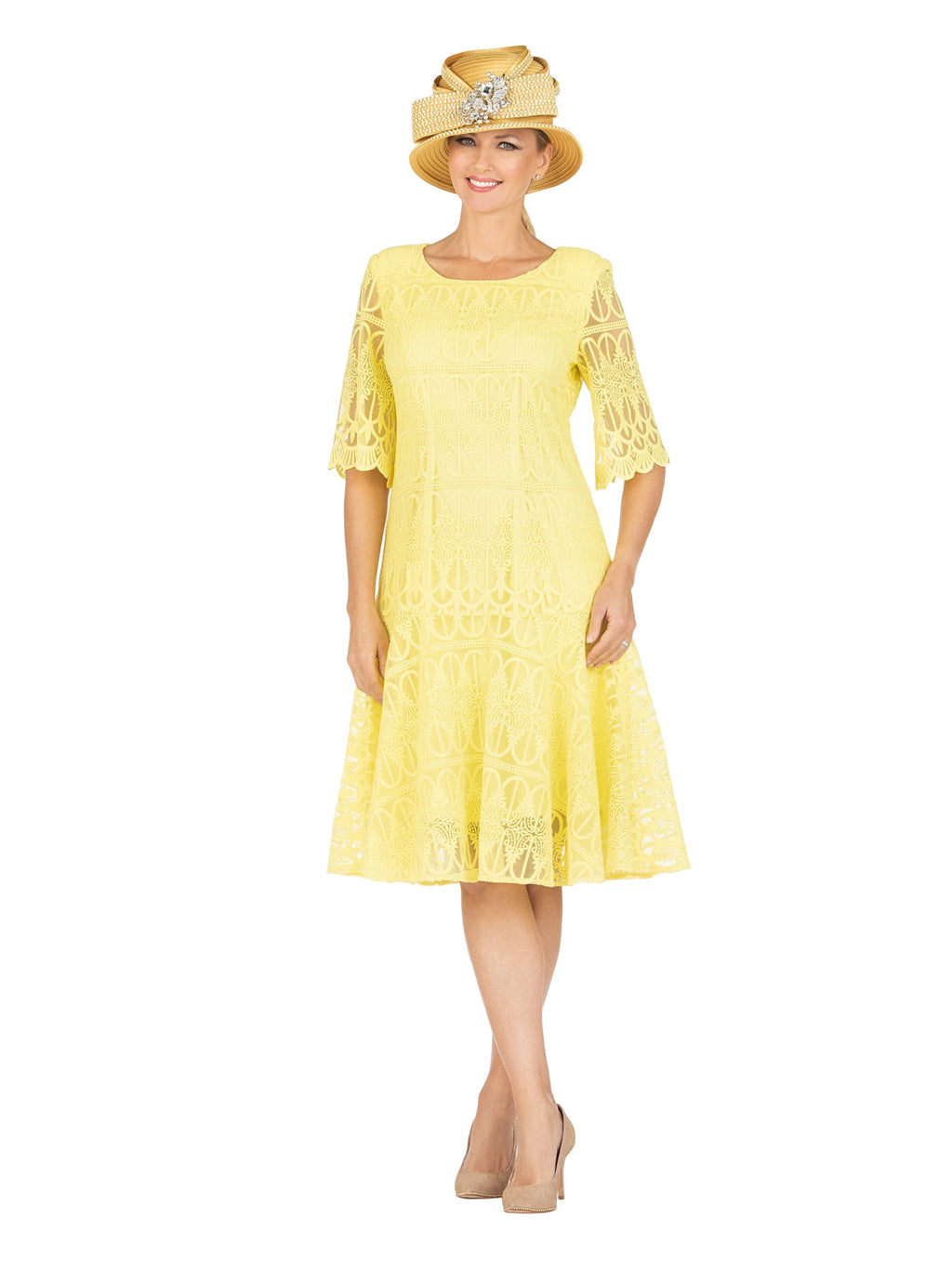 1pc Embroidery Lux Lace Pleated Flare Dress-Plus