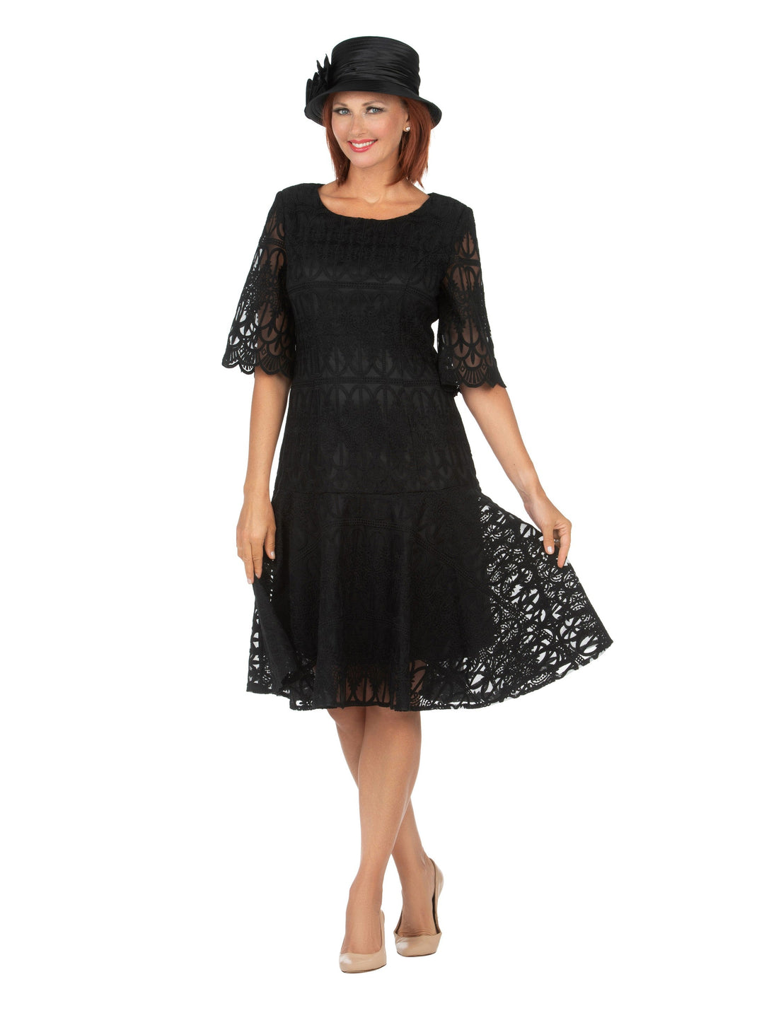1pc Embroidery Lux Lace Pleated Flare Dress
