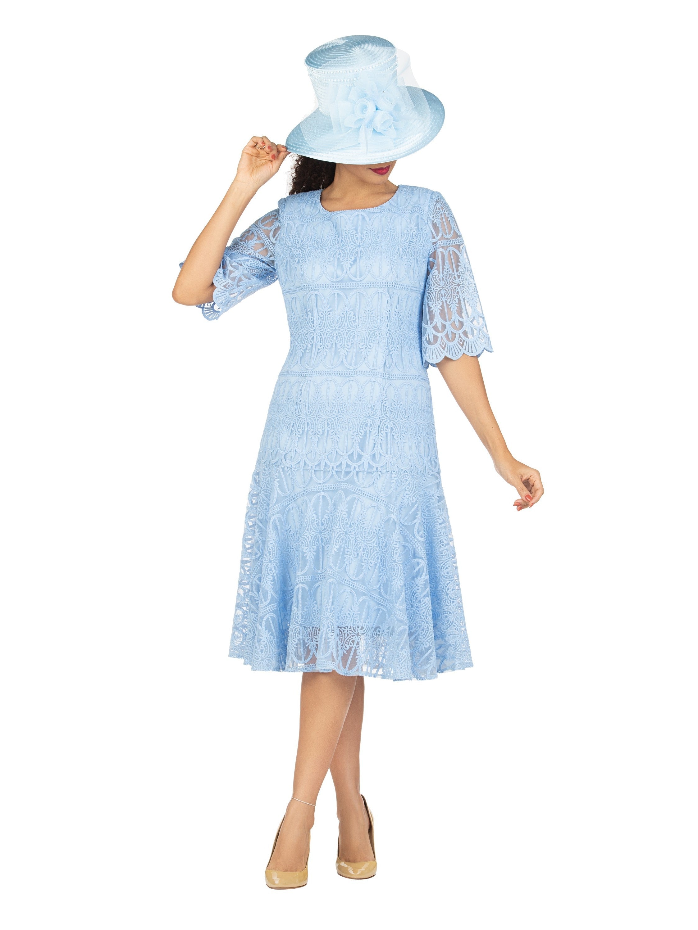 1pc Embroidery Lux Lace Pleated Flare Dress