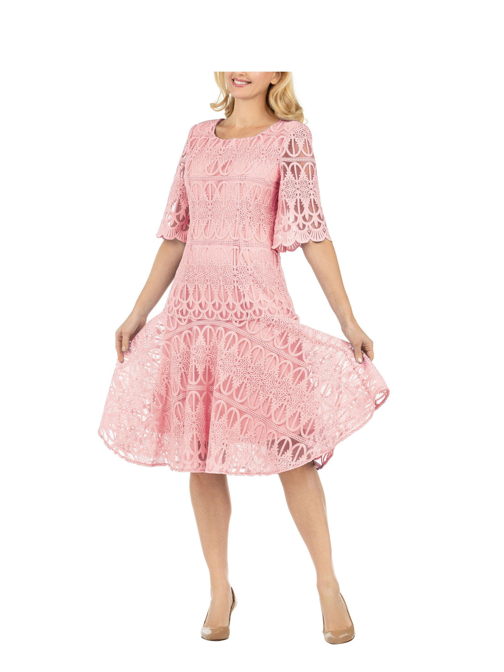1pc Embroidery Lux Lace Pleated Flare Dress