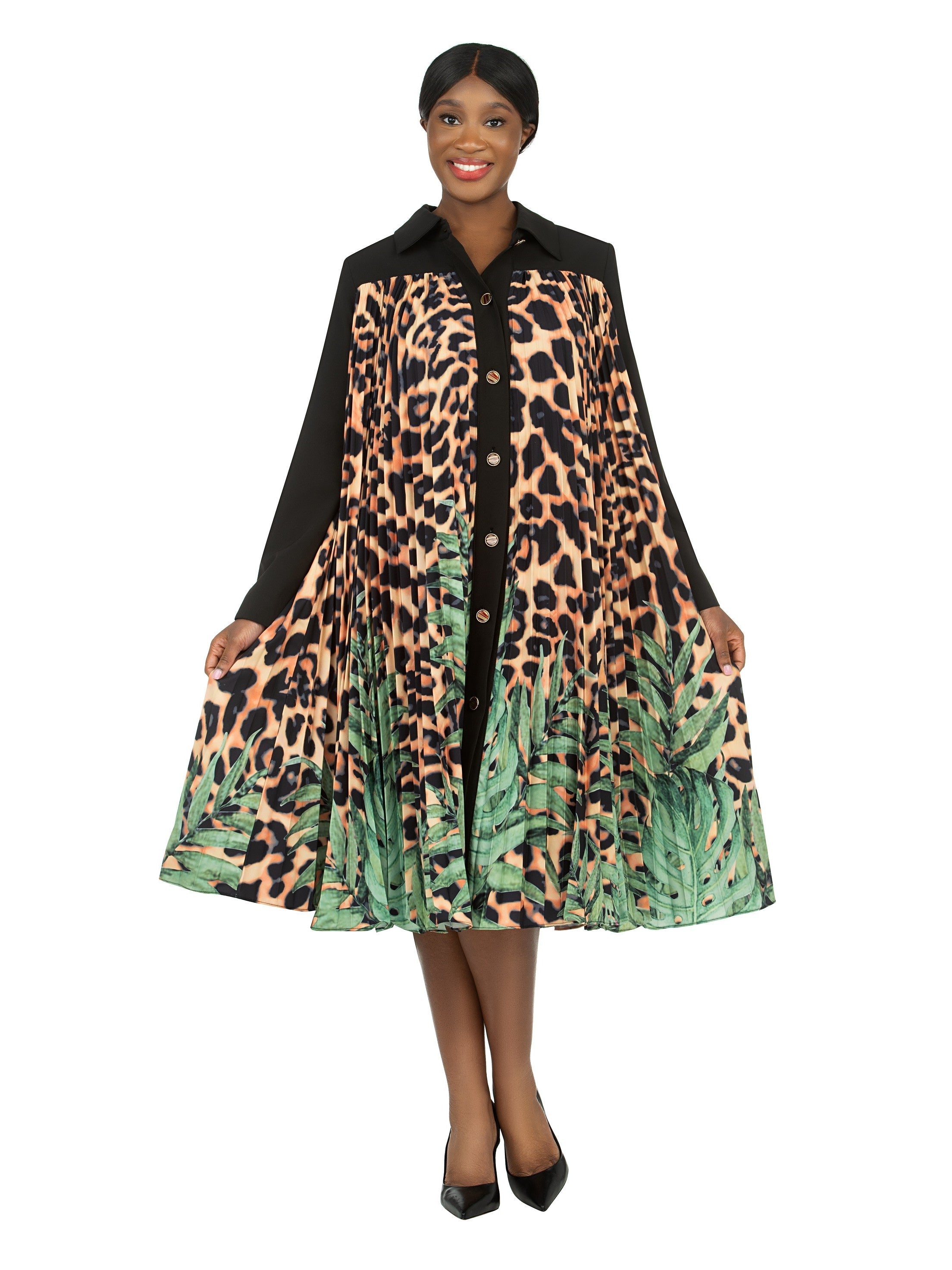 1pc Animal Print Button Down Shirt Dress
