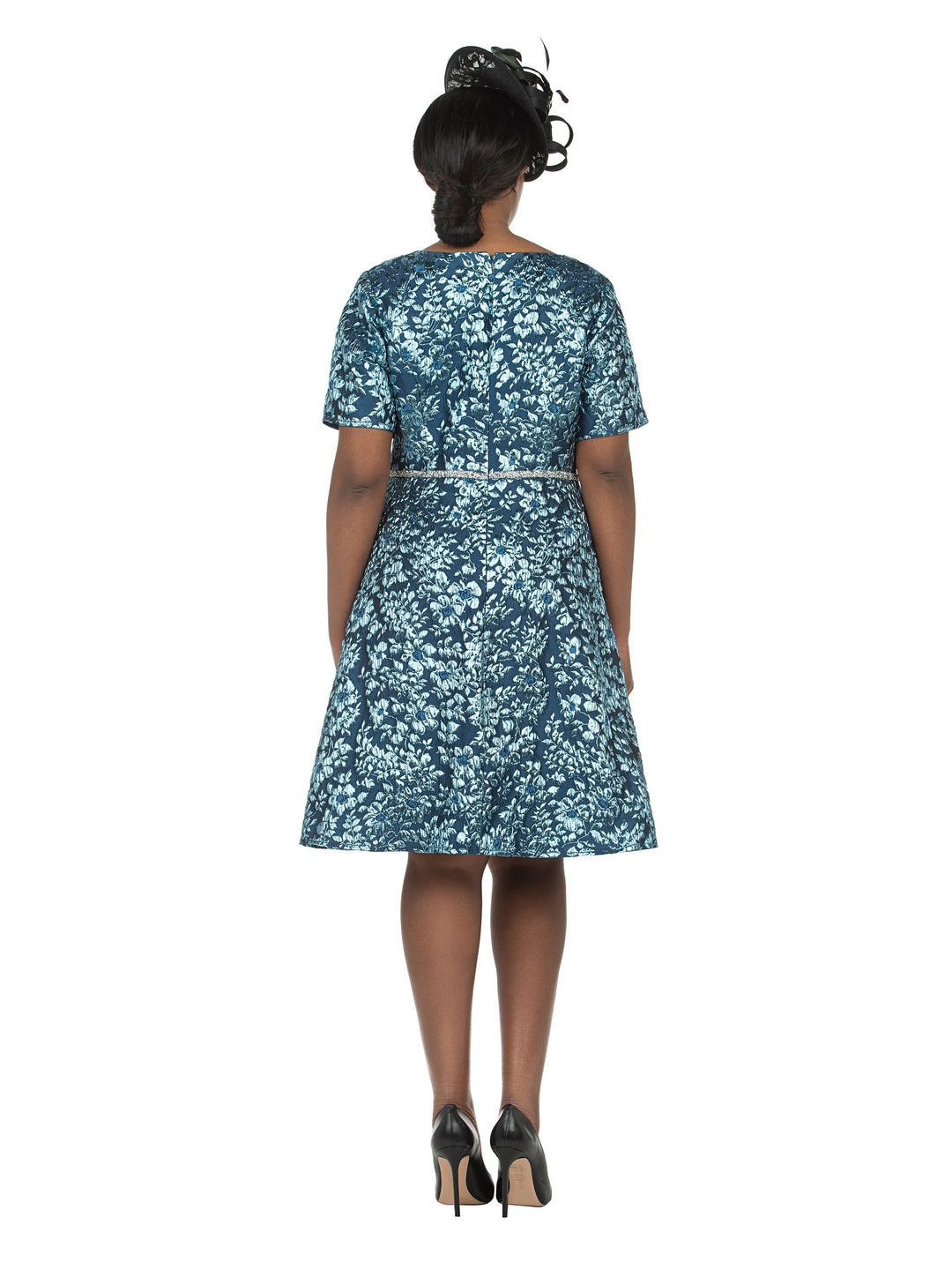 Short Slv Brocade A-line Dress - Plus