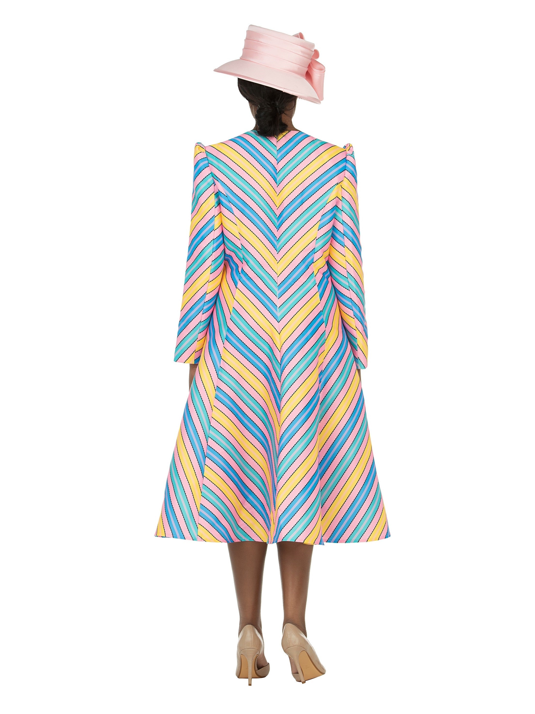 1pc Silky Twill Pink/Blue/Yellow Color Combo Dress