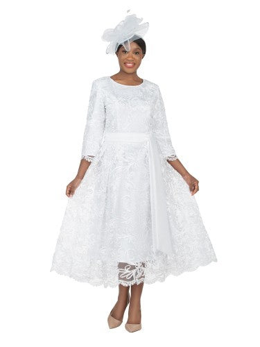 Long Slv Lux Lace A-line Dress w/ Belt - Plus