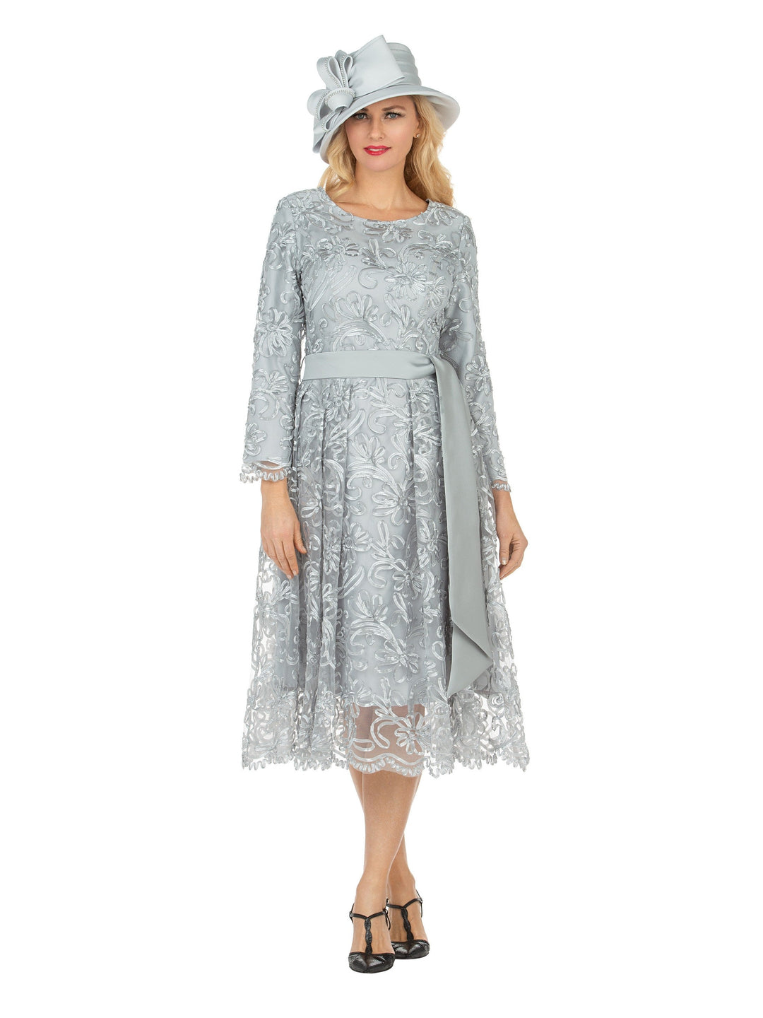 Long Slv Lux Lace A-line Dress w/ Belt